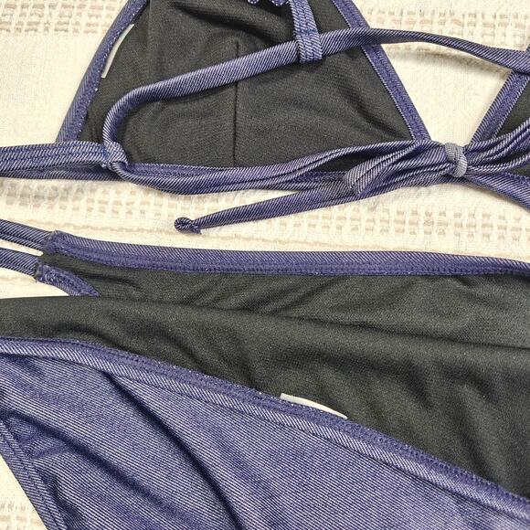 Sand Castle Denim Blue Ruffle 2 Piece Swimsuit Bikini Size L NEW - Picture 4 of 5